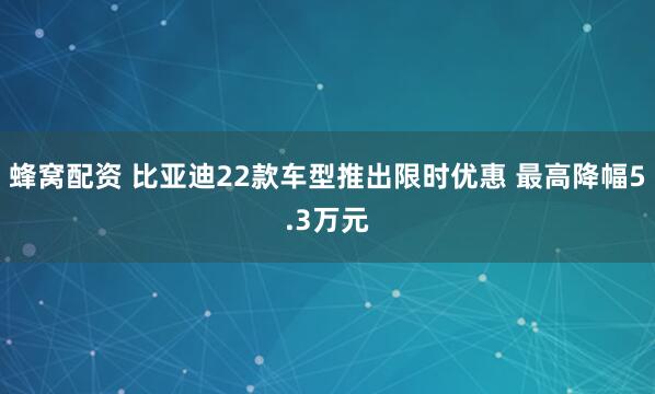 蜂窝配资 比亚迪22款车型推出限时优惠 最高降幅5.3万元
