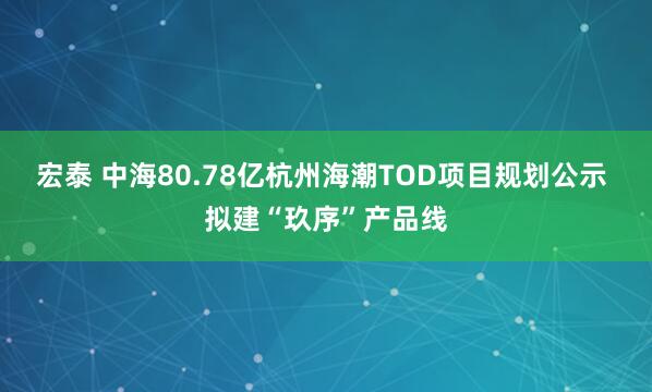宏泰 中海80.78亿杭州海潮TOD项目规划公示 拟建“玖序”产品线